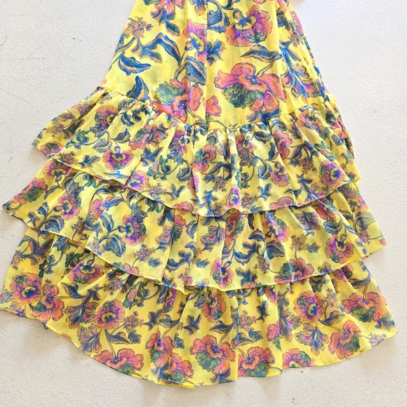 MISA Los Angeles Women's Yellow Floral Self Tie Ilune Wrap Dress Size Small - Picture 6 of 7